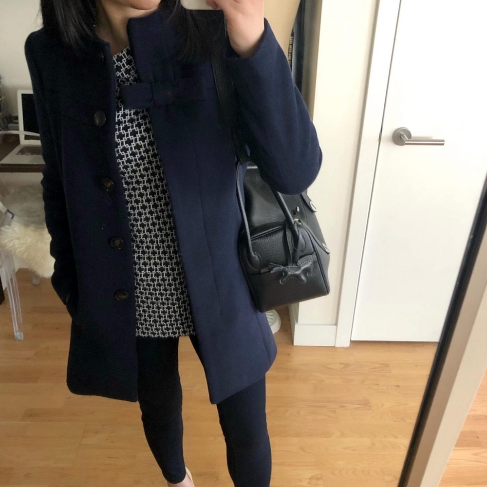 J. Crew Women's Navy Pea Coat with Bow Detail - Picture 2 of 2
